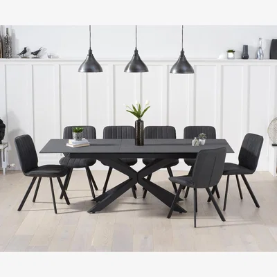 Oak&More Extending Boston 180cm Grey Stone Dining Table with 6 Brown Hendrick Chairs