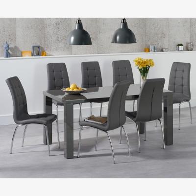 Oak&More Seattle 160cm Dark Grey High Gloss Dining Table with 8 Red Enzo Chairs