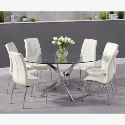 Oak&More Bernini 165cm Oval Glass Dining Table With 4 Cream Enzo Chairs