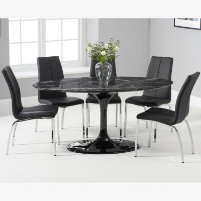 Oak&More Brighton 160cm Oval Black Marble Dining Table With 6 Black Cavello Dining Chairs