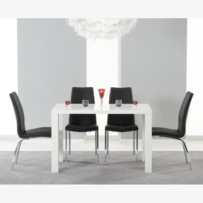 Oak&More Atlanta 120cm White High Gloss Dining Table With 4 Black Cavello Chairs