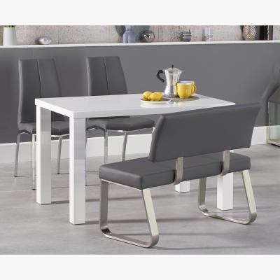 Oak&More Atlanta 120cm White High Gloss Dining Table With 2 Ivory White Cavello Chairs and 1 Grey Malaga Benches