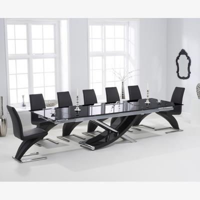 Oak&More Hilton 210cm Extending Black Glass Dining Table With 8 Grey Hampstead Z Chairs