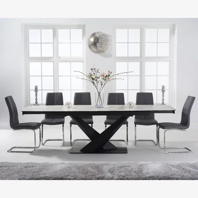 Oak&More Jacob 180cm White Extending Ceramic Dining Table With 8 Grey Tarin Chairs