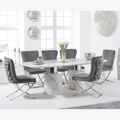 Oak&More Antonio 220cm White Marble Table With 8 Grey Lorenzo Chairs