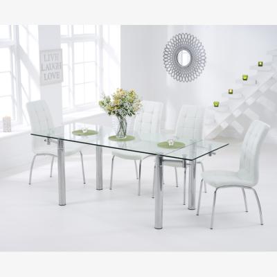 Oak&More Geneva 140cm Glass Extending Dining Table With 4 Grey Calgary Chairs