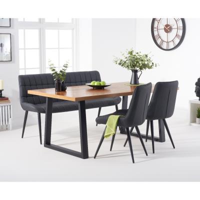 Oak&More Urban 180cm Industrial Dining Table with Heidi Chairs and Heidi Grey Bench - Grey, 2 Chairs
