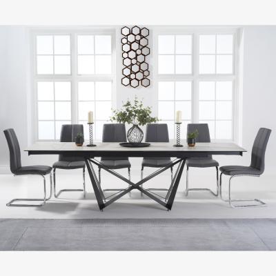Oak&More Blenheim 180cm White Ceramic Dining Table With 8 Grey Tarin Chairs