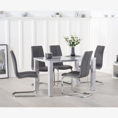 Oak&More Atlanta 120cm Light Grey High Gloss Dining Table With 4 Grey Tarin Chairs