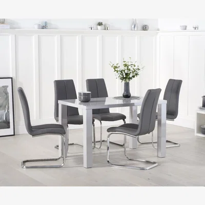 Oak&More Atlanta 120cm Light Grey High Gloss Dining Table With 4 Grey Tarin Chairs