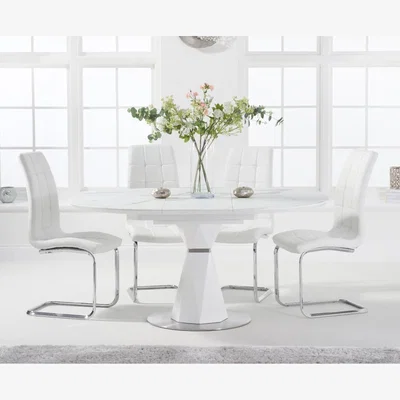 Oak&More Jackson 120cm Round White Extending Dining Table With 6 White Lorin Chairs