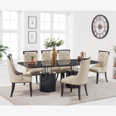 Oak&More Antonio 220cm Black Marble Dining Table With 10 Cream Francesca Chairs