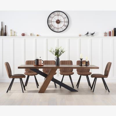 Oak&More Chateau 225cm Black Leg Industrial Dining Table With 10 Grey Dexter Faux Leather Dining Chairs