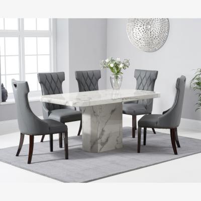 Oak&More Belle 160cm White Marble Dining Table With 8 Grey Sophia Dining Chairs