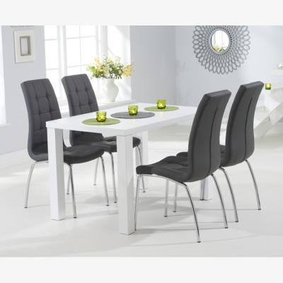 Oak&More Atlanta 120cm White High Gloss Dining Table With 4 Grey Calgary Chairs