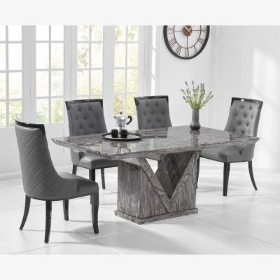 Oak&More Mocha 160cm Grey Marble Dining Table With 6 Cream Francesca Chairs