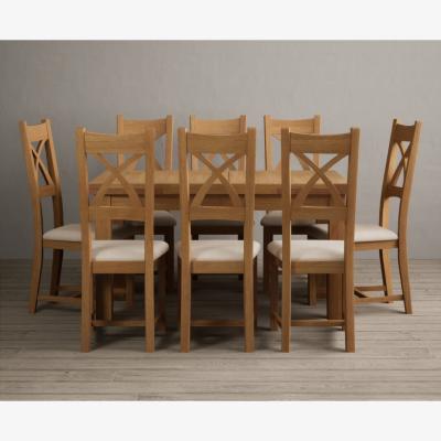 Oak&More Extending Hampshire 140cm Solid Oak Dining Table With 10 Linen X Back Chairs