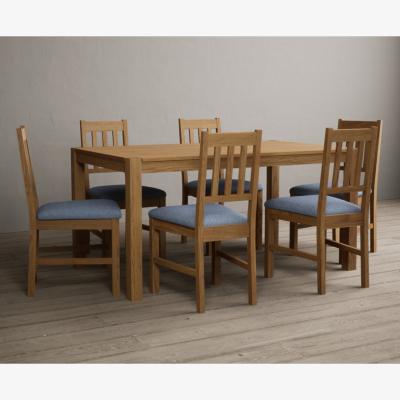 Oak&More York 150cm Solid Oak Dining Table With 6 Brown York Chairs