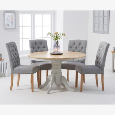 Oak&More Epsom 120cm Oak and Grey Dining Table with Claudia Fabric Chairs - Grey, 4 Chairs