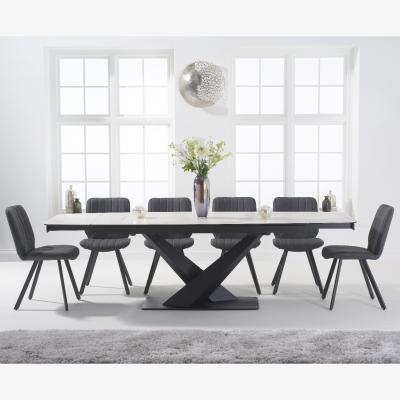 Oak&More Jacob 180cm White Extending Ceramic Dining Table With 10 Grey Dexter Faux Leather Chairs