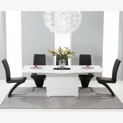Oak&More Modena 150cm White High Gloss Extending Dining Table With 8 Grey Hampstead Z Chairs
