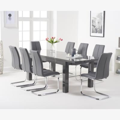 Oak&More Atlanta Dark Grey Gloss 160-220cm Extending Dining Table With 8 Grey Tarin Chairs