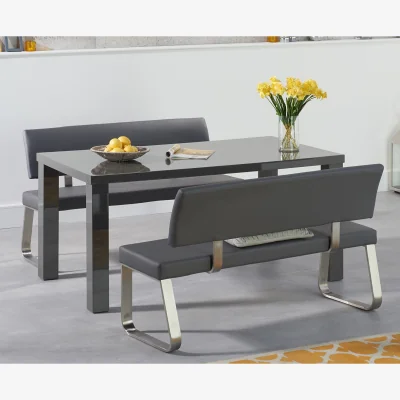 Oak&More Seattle 160cm Dark Grey High Gloss Dining Table with Malaga Benches