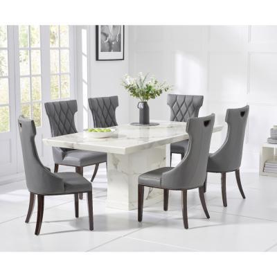 Oak&More Carvelle 160cm White Pedestal Marble Dining Table with Freya Chairs