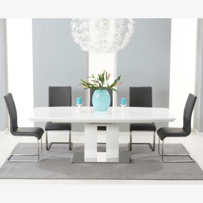 Oak&More Richmond 180cm White High Gloss Extending Dining Table With 8 Black Malaga Chairs