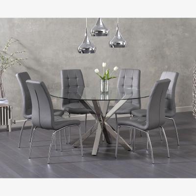 Oak&More Rio Round Glass Dining Table With 4 Red Enzo Chairs