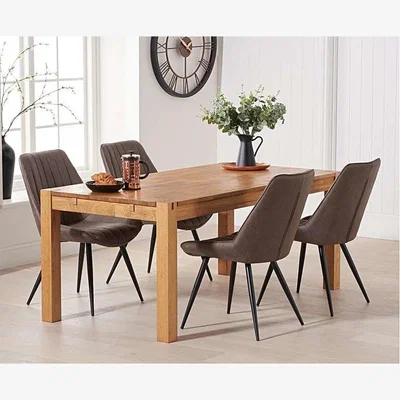 Oak&More Ex-display Verona 120cm Oak Table With 4 BROWN Marcel Antique Chairs