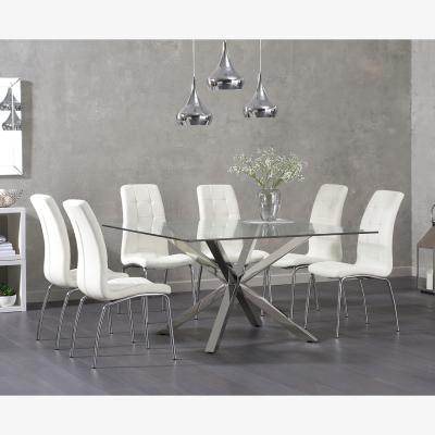 Oak&More Rio Square Glass Dining Table With 4 Grey Calgary Chairs