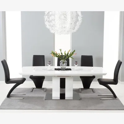 Oak&More Richmond 180cm White High Gloss Extending Dining Table With 4 Grey Hampstead Z Chairs