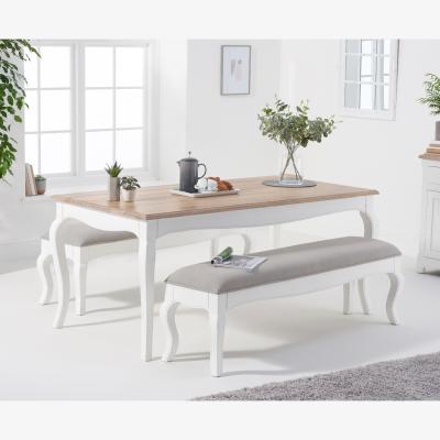 Oak&More Parisian 175cm Shabby Chic Table with Benches with Grey Fabric Seats