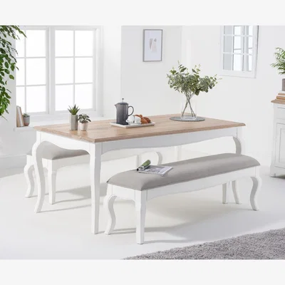 Oak&More Parisian 175cm Shabby Chic Table with Benches with Grey Fabric Seats