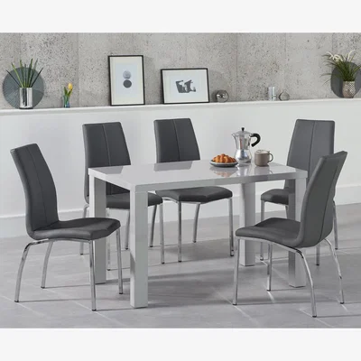 Oak&More Seattle 120cm Light Grey High Gloss Dining Table with 6 Grey Marco Chairs