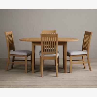 Oak&More Extending Warwick Solid Oak Dining Table with 4 Linen Warwick Chairs