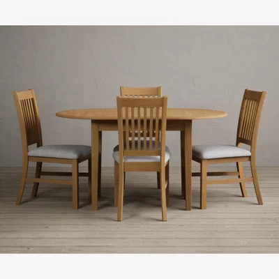 Oak&More Extending Warwick Solid Oak Dining Table with 4 Linen Warwick Chairs