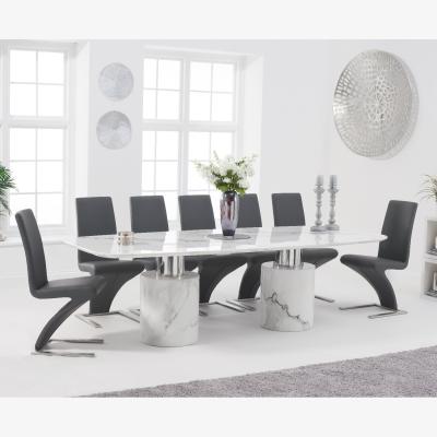 Oak&More Antonio 260cm White Marble Dining Table With 10 Grey Hampstead Z Chairs