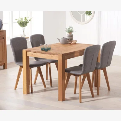 Oak&More Thetford 120cm Oak Dining Table with 4 Grey Ruben Chairs