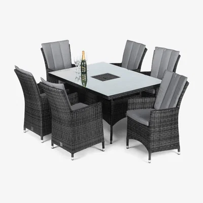 Olivia's Maze Rattan LA 6 Seater Grey Outdoor Dining Set with Ice Bucket in Grey
