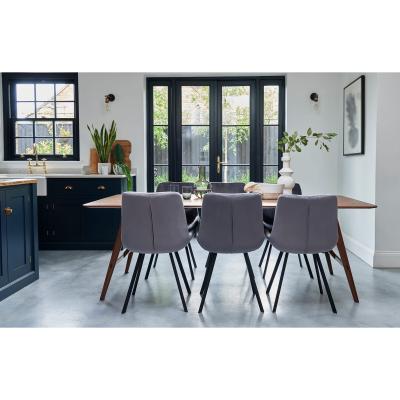 Out & Out Original Skagen – 220cm Walnut Dining Set – Grey Velvet – 6 Seats