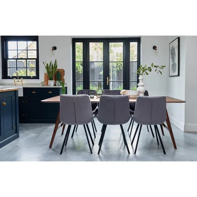 Out & Out Original Skagen – 220cm Walnut Dining Set – Grey Velvet – 6 Seats