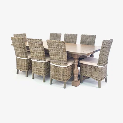 Out & Out Original Rembrandt - High Back Rattan Dining Set - 8 Seater- Natural