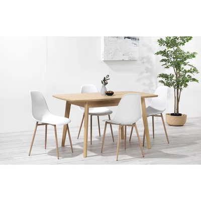 Out & Out Original Alba – 136cm Extendable White Oak Dining Set – 4 Seats – White Resin