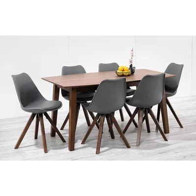 Out & Out Original Bojan – 150cm Walnut Dining Set – 6 Seats - Grey