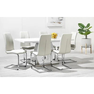 Out & Out Original Evoque – High Gloss Curved Legs Dining Set - 6 Seats - White