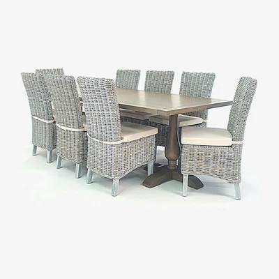 Out & Out Original Balmoral – High Back Rattan Rectangular Dining Set – Whitewash - 8 Seater