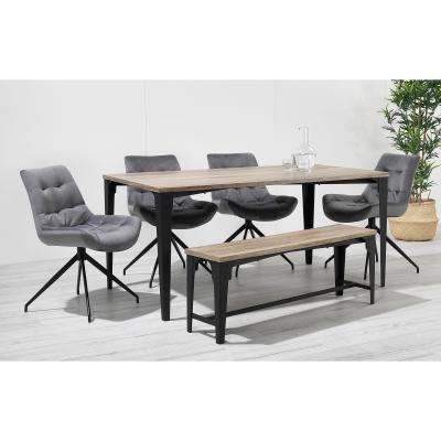 Out & Out Original Manhattan – Oak Effect Bench Dining Set – 6 Seats - Grey