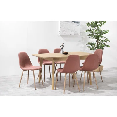 Out & Out Original Alba –Extendable White Oak Dining Set – 6 Seats – Pink Velvet